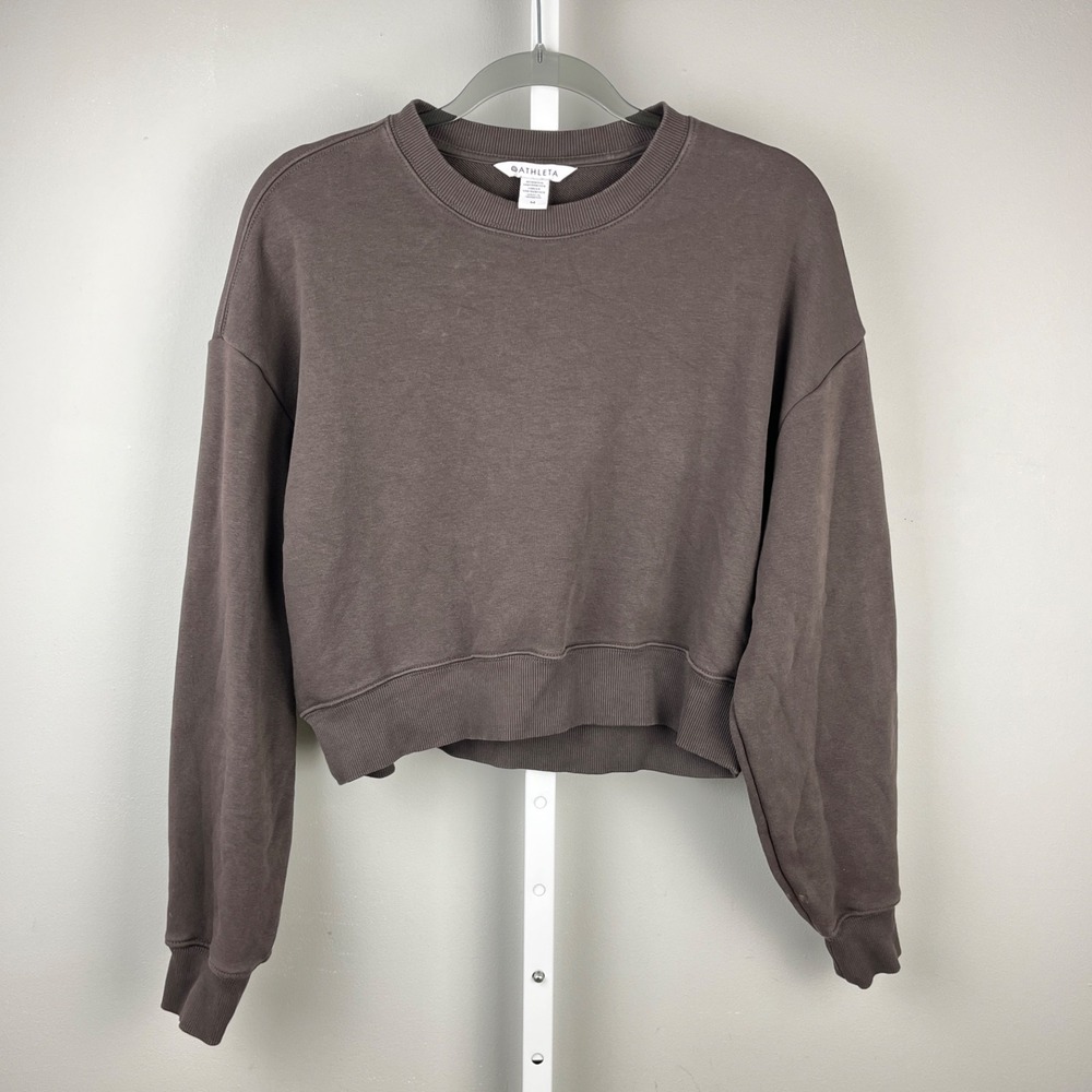 Athleta Terry Crop Crew Neck Sweatshirt Womens M Dark Chocolate Brown Pullover